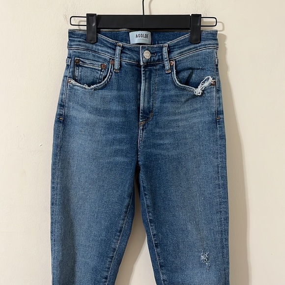 Agolde Dark Wash Distressed Sophie Skinny High Rise Denim Jeans Size 25 - Picture 2 of 11